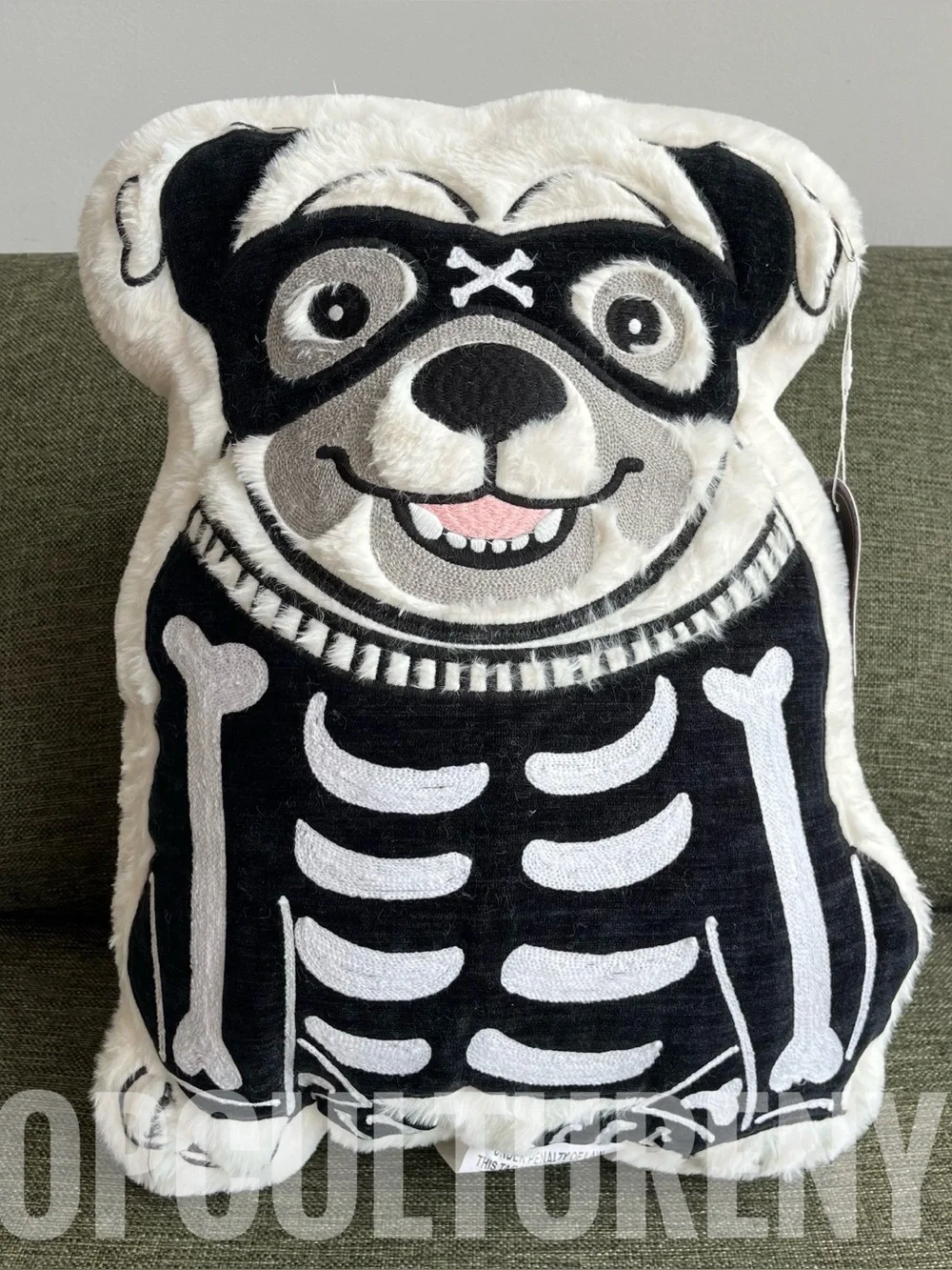 Skeleton dog pillow Pug Halloween decor